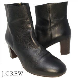 J. CREW Black Leather Ankle Boot 2.5" Stacked Heel